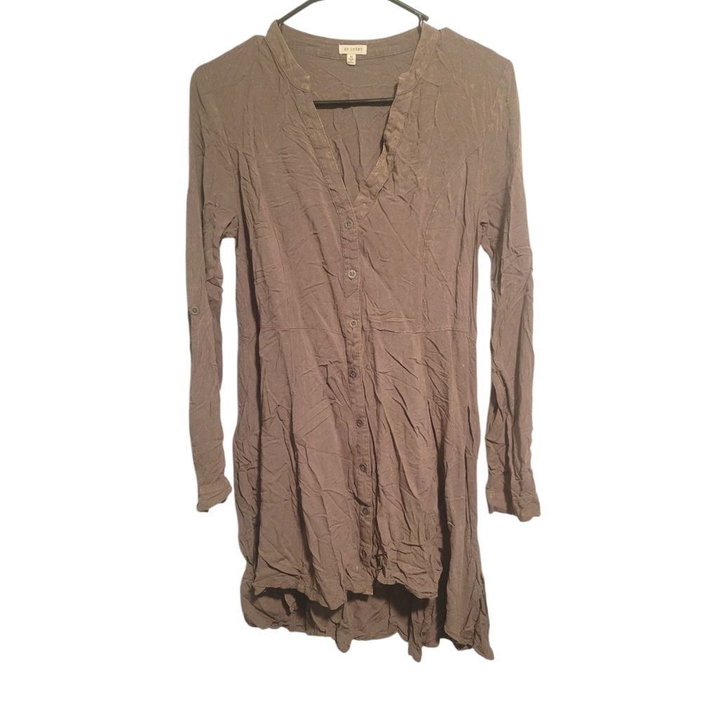 En Crème Green Long Sleeve Button Up Tunic Top Size Medium